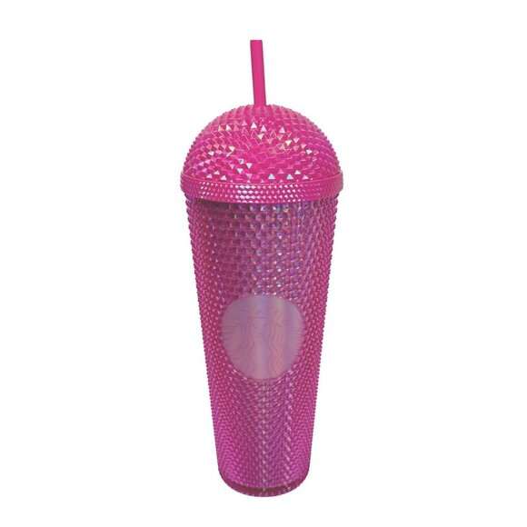 Starbucks 2025 Pink Studded Cold Cup Tumbler 24oz With Straw Iridescent Domed - Picture 3 of 5